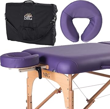 NRG Karma Professsional Massage Table Package - Portable Massage Bed Portable Massage Table Reiki Table Spa Beds & Tables - Includes Face Cradle, Double Wheel Knobs & Carrying Case - Purple