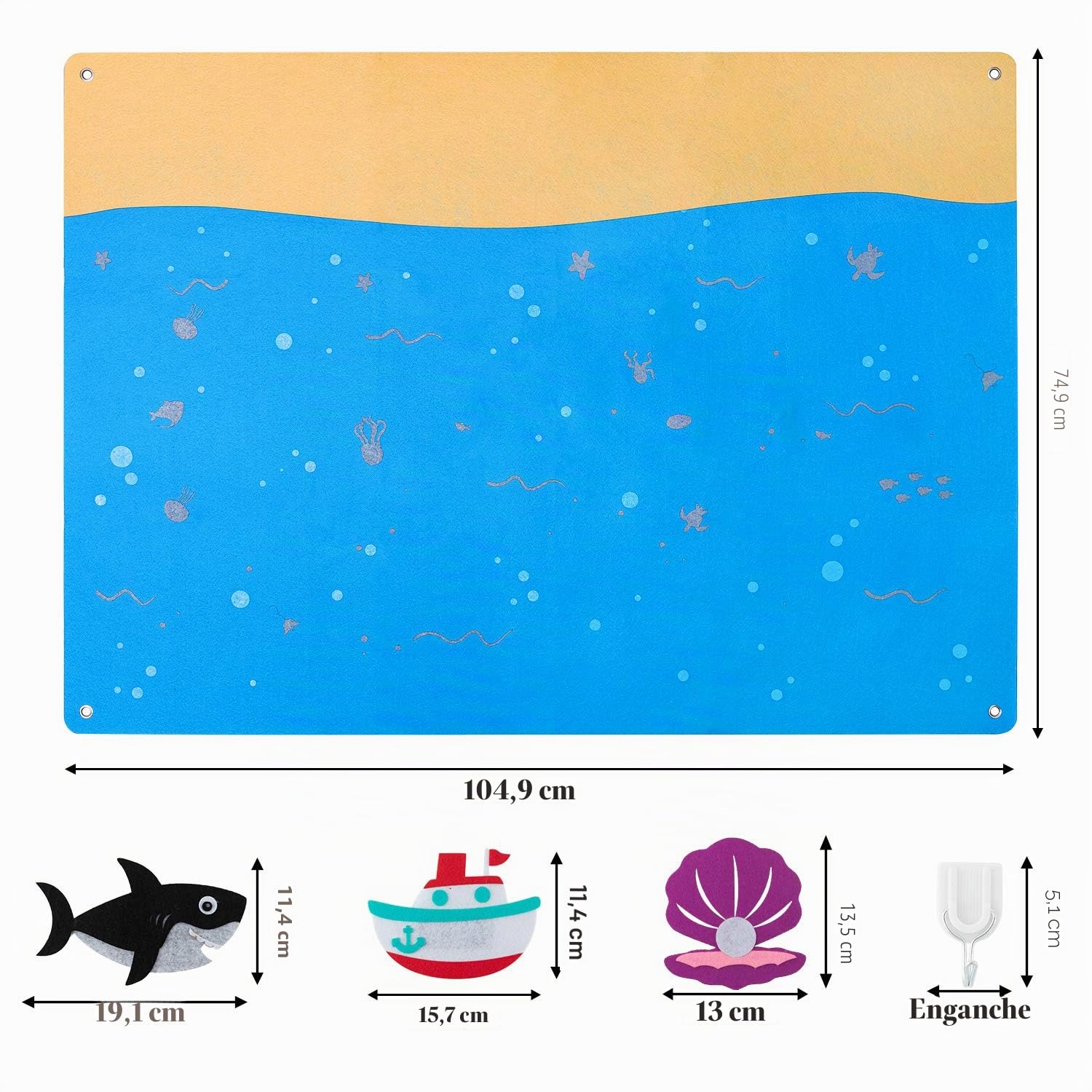 WATINC Juego de 45 Piezas de Tablero de Cuentos de Fieltro de Animales Marinos para niños de 3,5 pies para Peces de mar, Juguetes educativos, Regalo de cumpleaños para niños y niñas