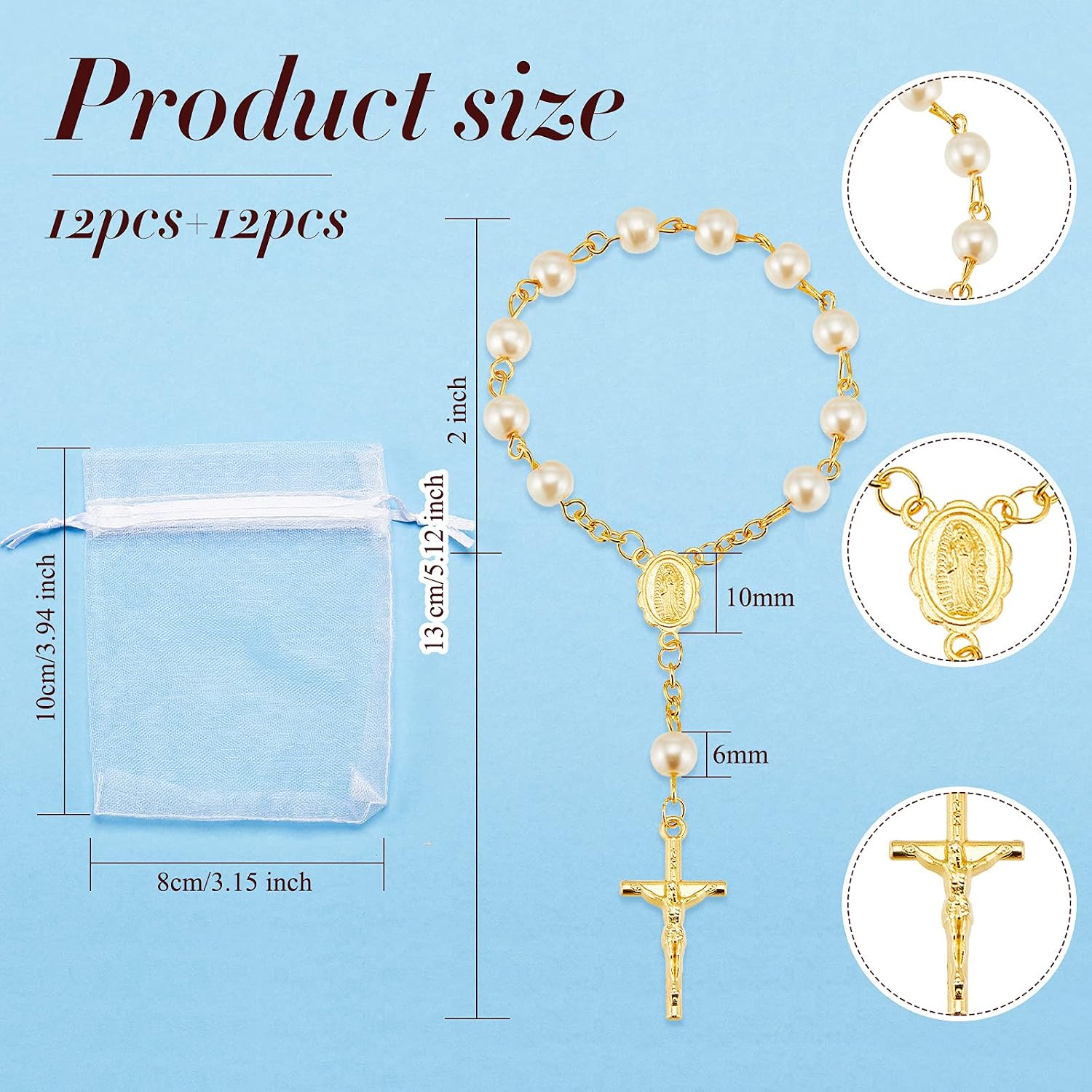 Hicarer 12 Pieces Baptism Rosary Mini Rosary Baptism Favors Centerpieces for Party on Table Christening Favors Communion Favors Weddings Party Favors(Gold)