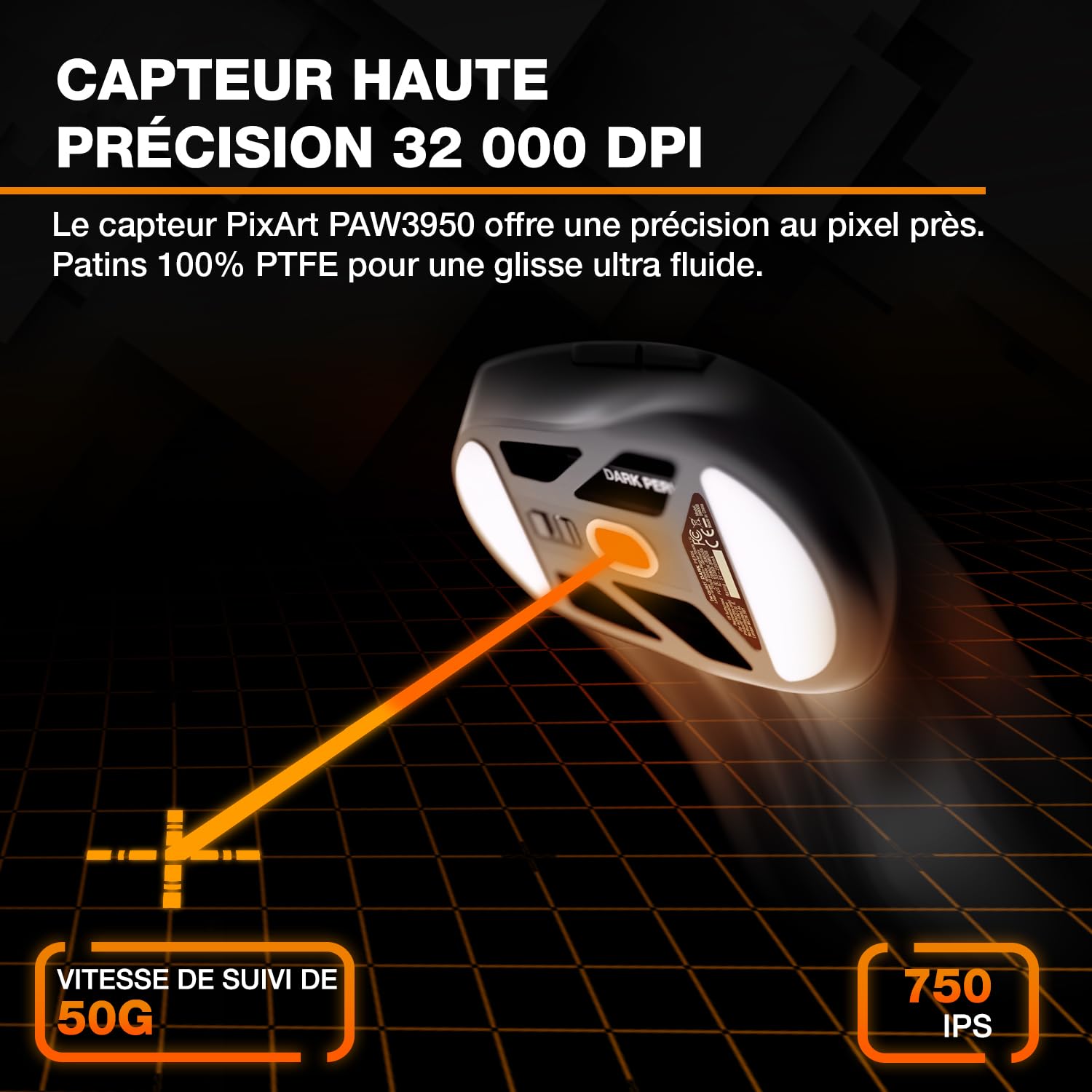 be quiet! Dark Perk Sym Souris PC, Poids Plume de 55 g, autonomie sans Fil Ultra-Longue, taux de rafraîchissement de 8 000 Hz, capteur PixArt PAW3950, 32 000 DPI, commutateurs optiques 70m