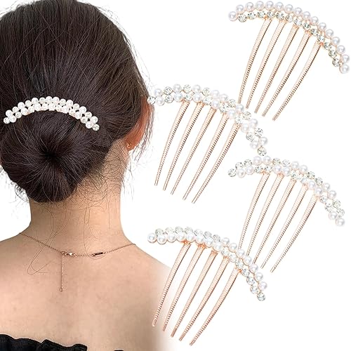 4 peines de perlas y diamantes de imitación, elegantes accesorios vintage para el cabello para mujeres, peines laterales decorativos para el