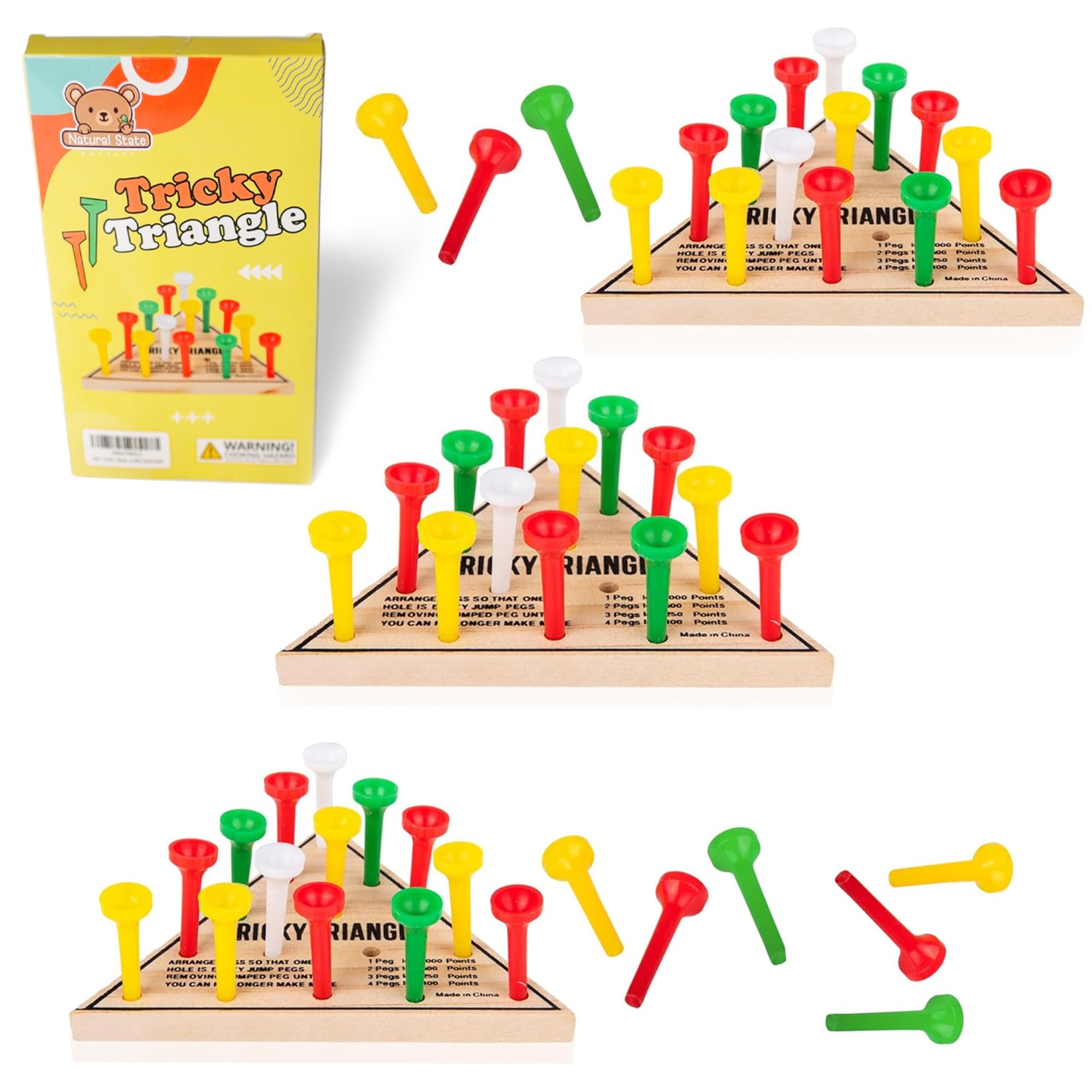 Amazon.com: 3 Pack - Wooden Triangle Peg Board Game - Retro Mini