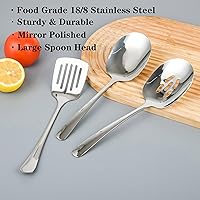 Vista 3 de Juego de 3 cucharas de servir de acero inoxidable, utensilios de servir grandes 18/8, incluye cuchara de servir, cuchara ranurada, espátula