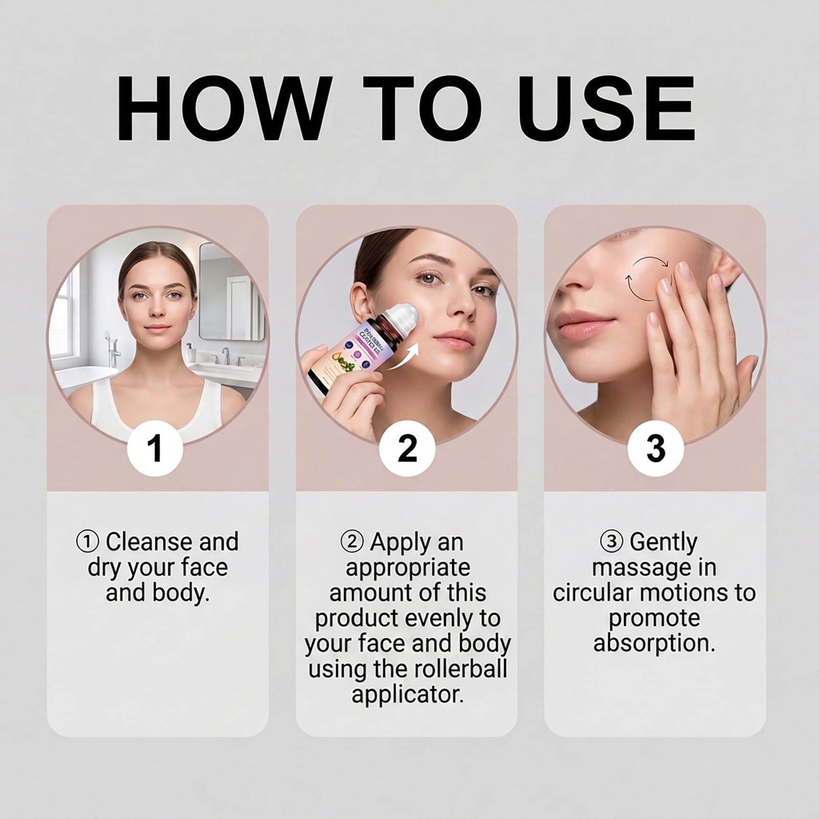 Organic Castor Oil Rose Quartz Roller Ball, Deep Hydration Skin Moisturizer, Castor Oil Roll On do twarzy, ciała, włosów, ujędrnienia i gładkiej skóry - Do wszystkich rodzajów skóry