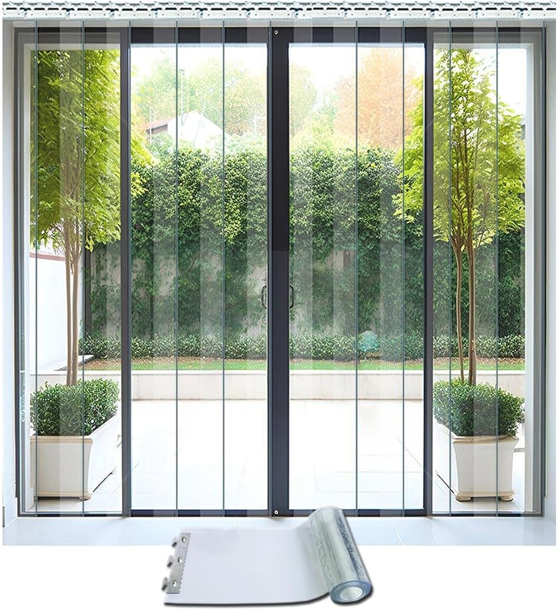Kit de puerta de cortina con tiras de plástico - Tiras de PVC transparentes para control de temperatura, aislamiento para refrigeradores, almacenes y espacios refrigerados - Fácil instalación, eficiencia energética