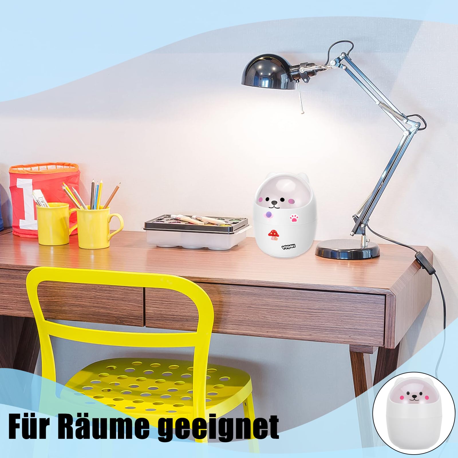 WEKAMOS Cestino Per Spazzatura Mini Forma Di Orso Pattumiera Portatile Con Coperchio Per Scrivania Cucina e Stanza Dei Ragazzo Ragazza Design Kawaii e Versatile