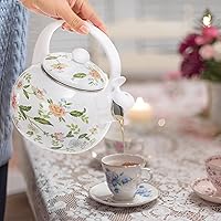 Vista 7 de Jucoan Tetera esmaltada vintage de 2.3 cuartos, tetera silbante para estufa, tetera esmaltada floral sobre acero para el hogar, cocina, campamento