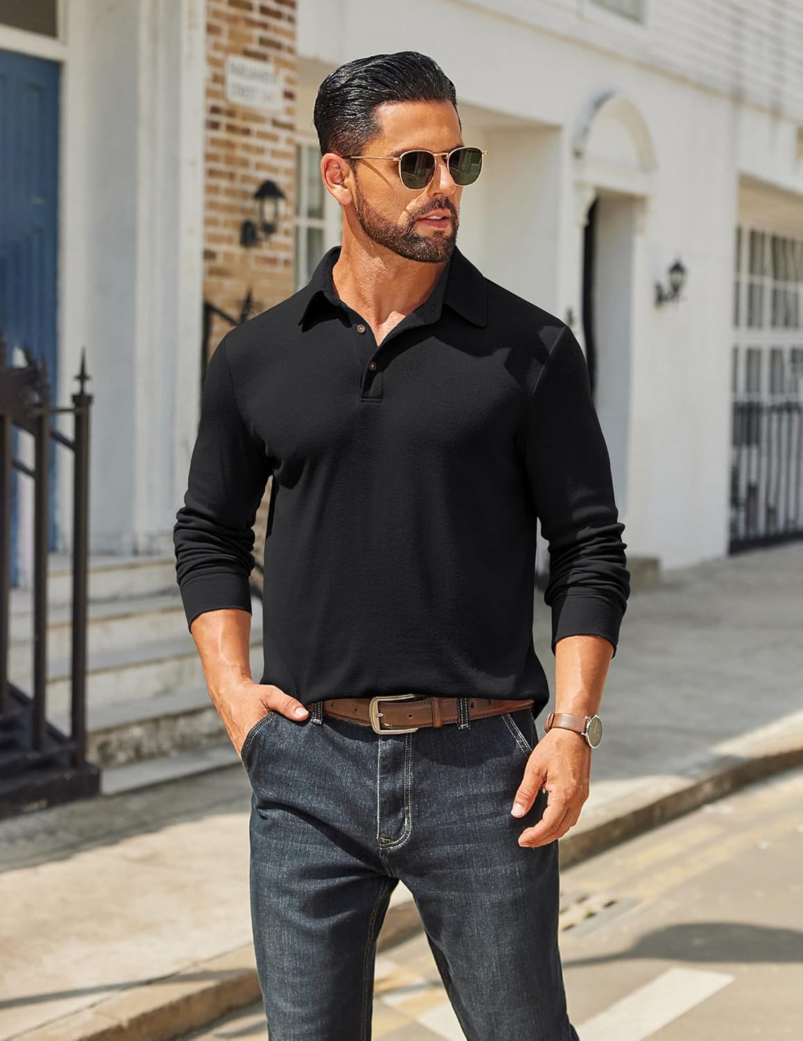 COOFANDY Mens Long Sleeve Polo Shirts Classic Casual Button Polo Tee Lightweight Collared Golf Shirt - Image 4