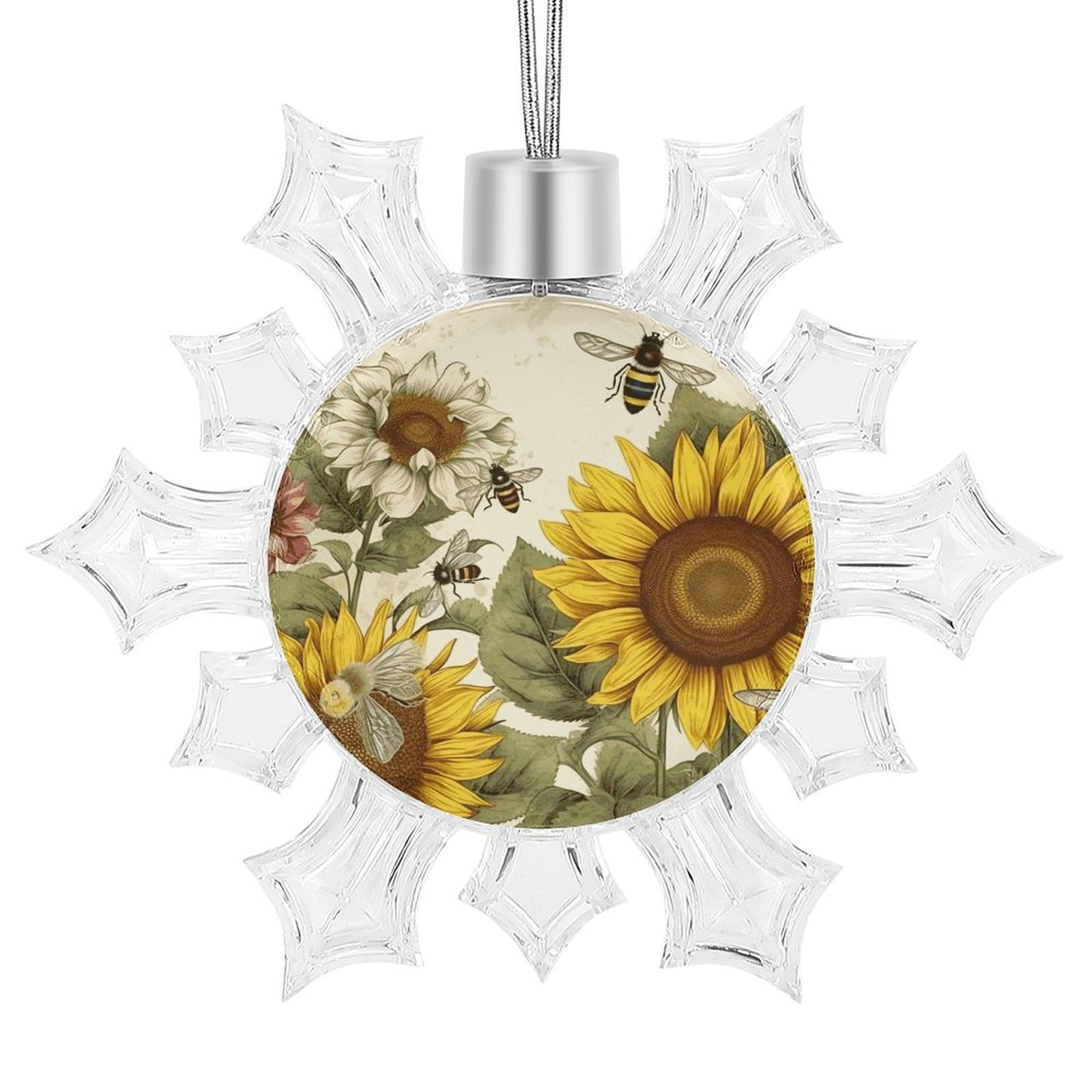 Bees Sunflowers Daisy Rose Flowers Snowflake Ornaments Cute Snowflake Pendant Exquisite Christmas Tree Ornaments for Christmas Weddings New Year Birthday Holiday Celebration