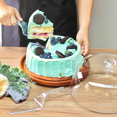 Miniatura 7 de Soporte giratorio para tartas con cúpula, soporte de madera de acacia con tapa acrílica, soporte giratorio para tartas con cubierta transparente