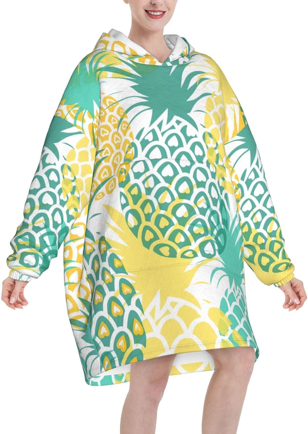 Tropical Pineappleprint Oversized Hoodie Blanket, Super Soft Warm Comfortable Hoodie, Wearable Blanket Adult