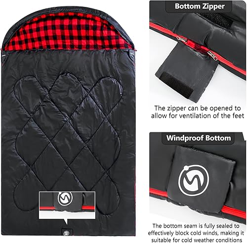 Miniatura 2 de ShinHye Saco de dormir doble para adultos con 2 almohadas, sacos de dormir de franela de algodón para 2 personas, Saco de dormir XXL tamaño Queen