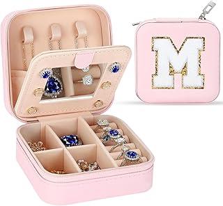 Tel Charme * Personalized Travel Jewelry Box with Mirror - Alphabet Jewellery Organiser, Bling Sparkly Rhinestone Design | Ideal Birthday, Valentine’s Day, Mother’s Day, Bridal Shower Gift (M)