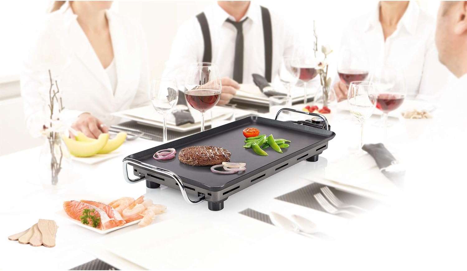 Princess Barbecue da Tavolo Pro 102300, Teppanyaki con griglia piatta 46 x 26 cm, 2000 Watt, Nero