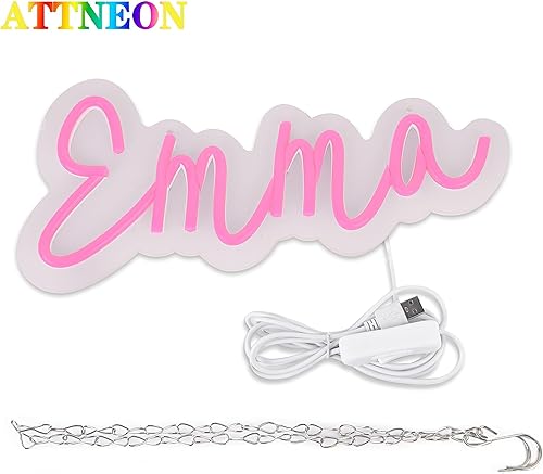 Miniatura 4 de ATTNEON Letrero de neón Emma para decoración de pared, luz LED con nombre para dormitorio de niños, decoración de fiesta de cumpleaños, tamaño 11.8