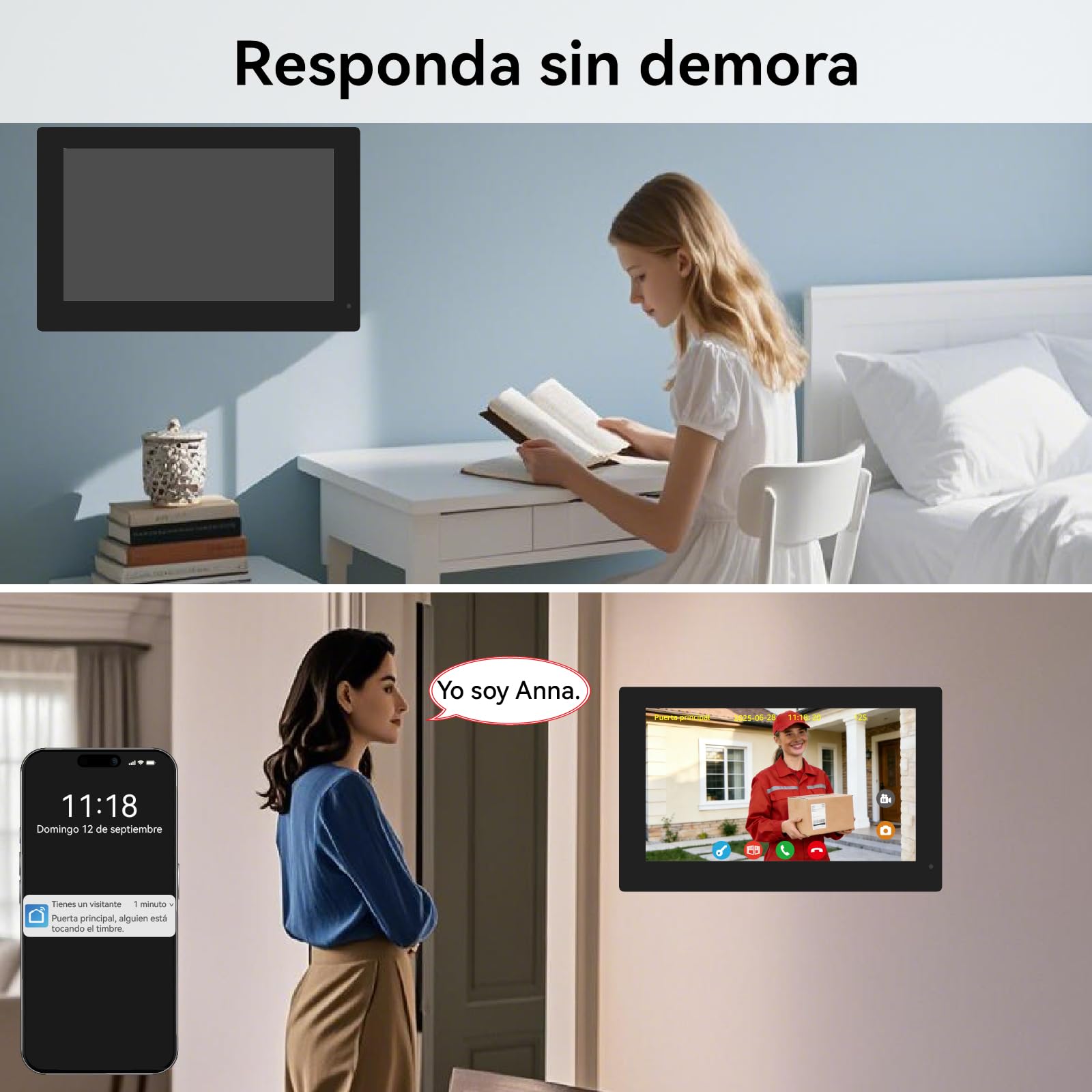 Videoportero 2 Hilos, Timbre Video Sistema Intercomunicador, 2 Videoporteros Táctil 7'', Desbloqueo en Remoto por App/RFID, Detección de Persona, Audio Bidireccional, Kit para 2 familias