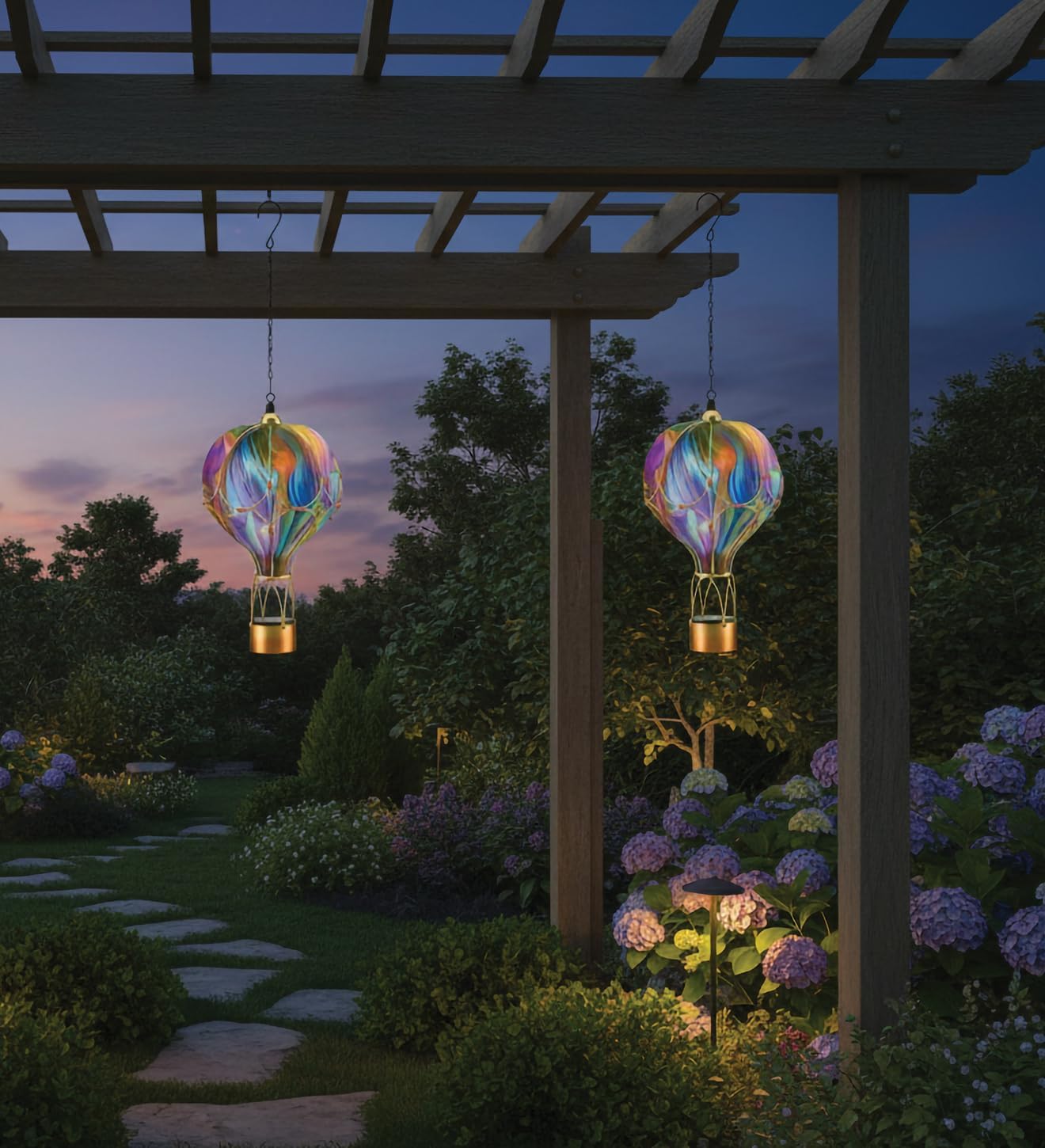 Regal Art & Gift Hot Air Balloon Solar Lantern – Hanging Solar-Powered LED Lights, Waterproof Portable Decorative Outdoor Lamp Made of Metal & Glass for Garden, Patios & Pathway – Orange(Large)