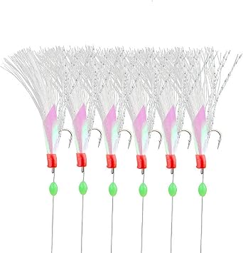 OCEAN CAT 10 Packs 6 Hooks/Set Fishing Rigs Rainbow Skin Silk String Hook Fishing Rigs Lure Saltwater Freshwater Bait Tackle with Glow Ball for Bass Trout Walleye Red Fish