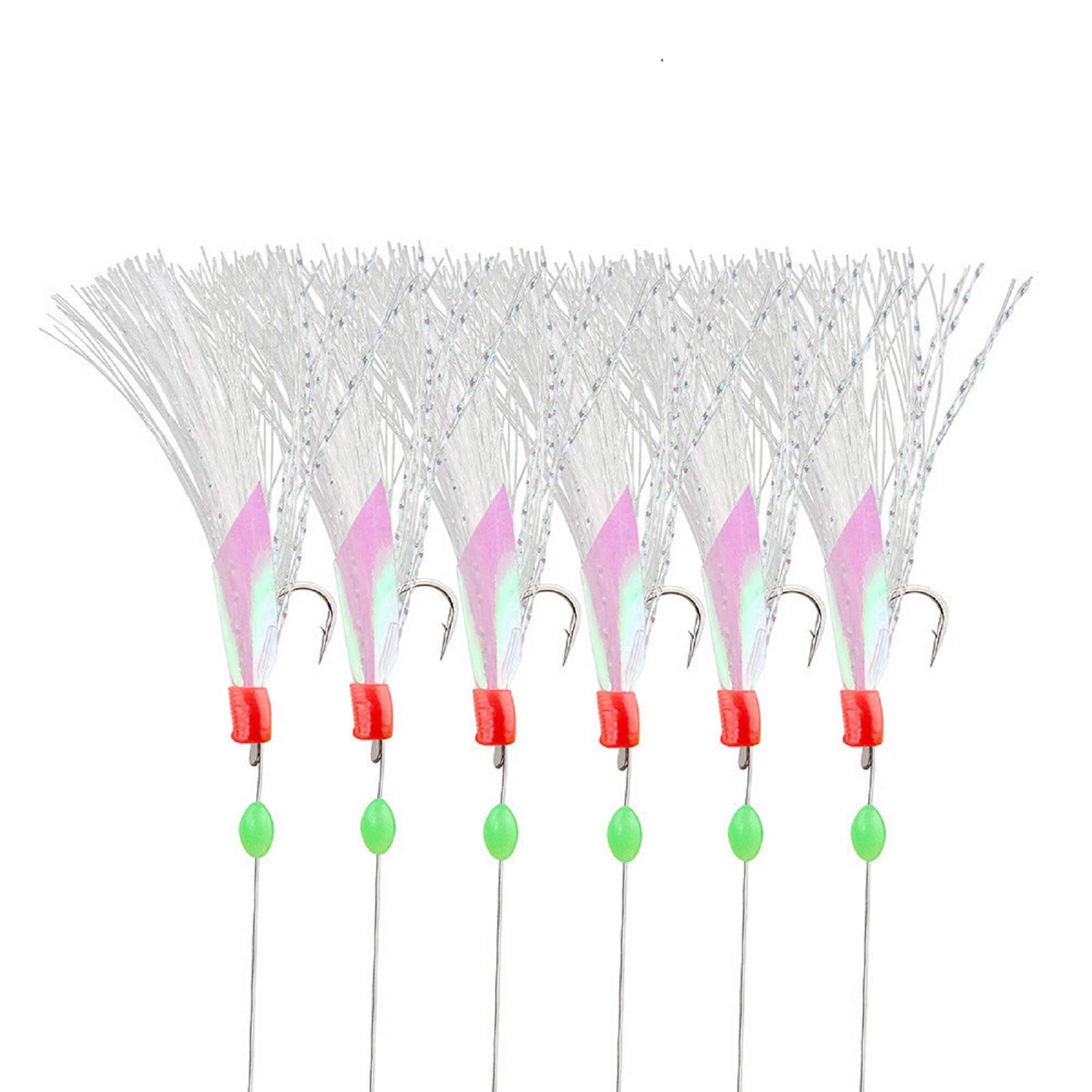 Double Hook Red Snapper Rig Glow Bead Fishing Hooks Whiting Fish 5 10 25 50 100 Packs 6 Hook Red ...