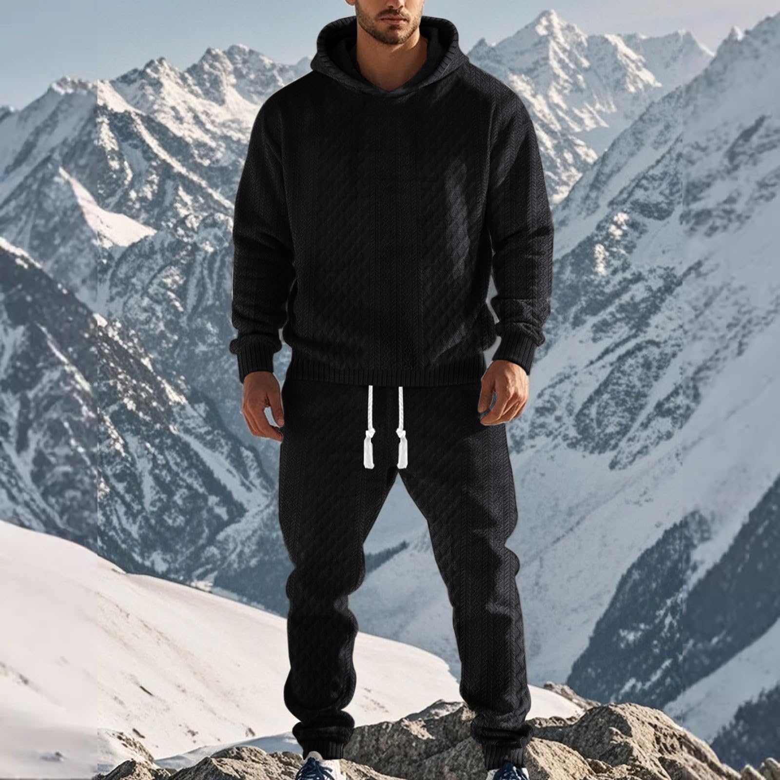 Chándal para hombre jacquard con capucha y pantalones de jogging, ropa deportiva, sudadera de 2 piezas con capucha para transpirable, traje deportivo Y2K Hip Hop Streetwear Casual