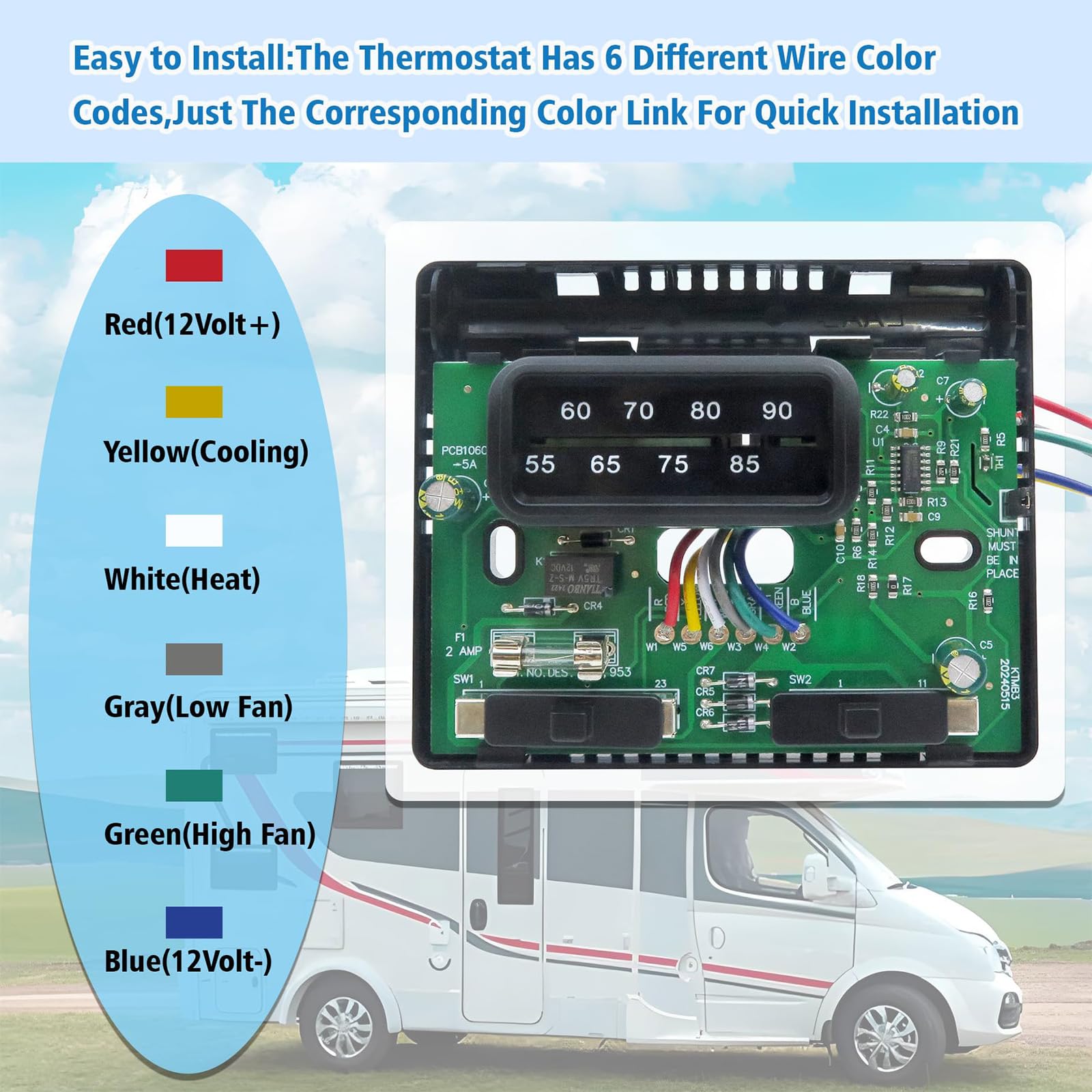 7330F3852 Thermostat de Remplacement pour climatiseurs de caravanes offrant Un contrôle Stable du Chauffage et du Refroidissement Unité de Commande de Refroidissement du Chauffage