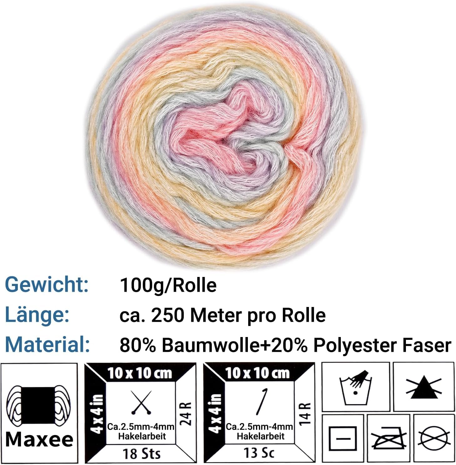 Maxee Przędza gradientowa, 4 sztuki (po 400 g), do robienia na drutach, wielokolorowa przędza gradientowa, szydełkowanie, szydełkowanie, przędza bawełniana do samodzielnego wykonania szala, czapki