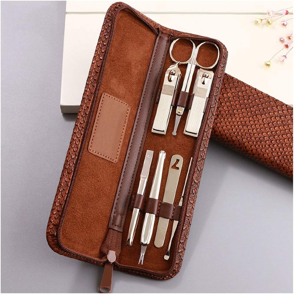 Manicure Set Household Nail Manicure Set Ladies Nail Clippers Nail File Ear Pick Tool Pink Box Beauty Care Tool Set of 7 Pedicure Kit (Color : B) (C)