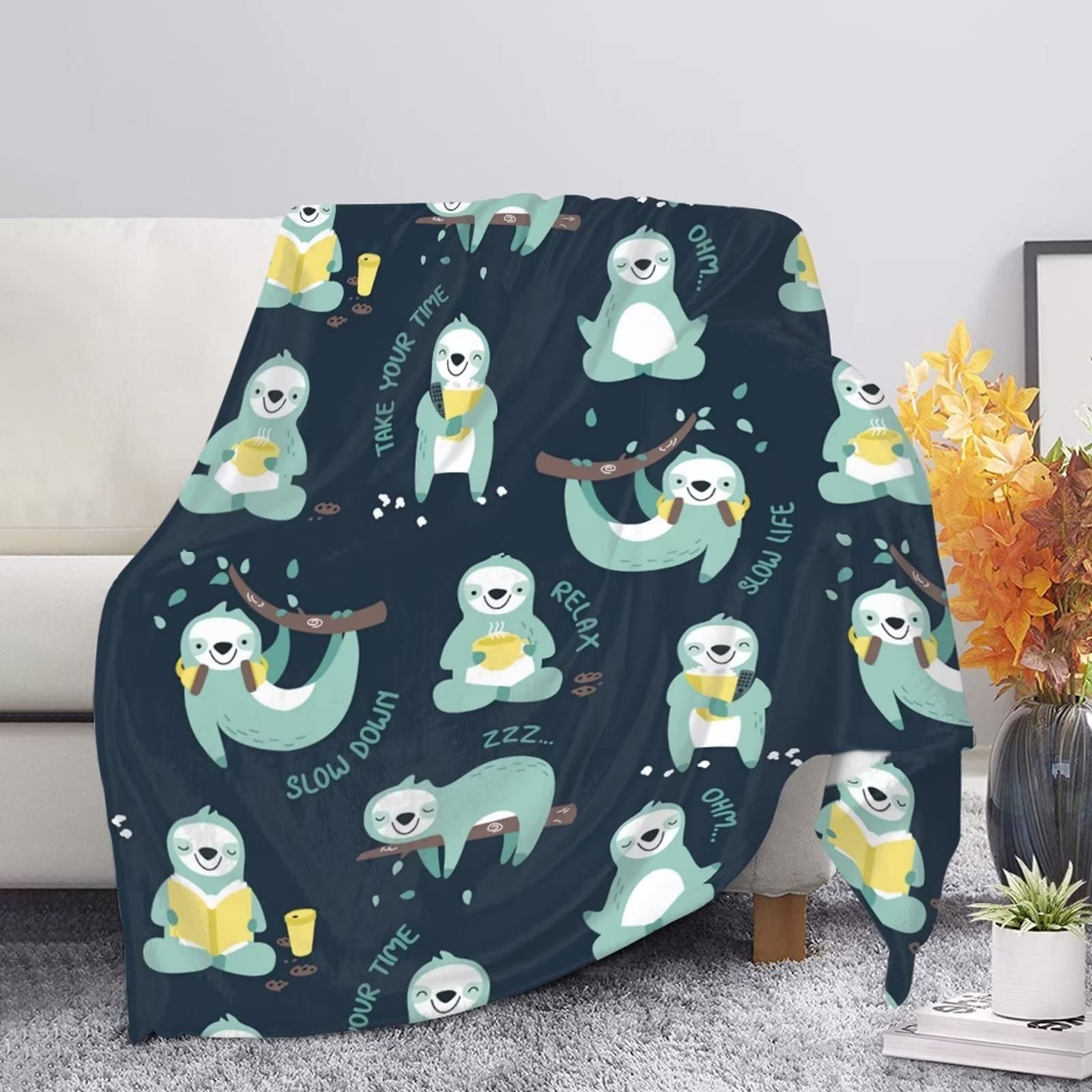 Coperta con foglie di bradipo, regalo per ragazze e ragazzi, morbida e