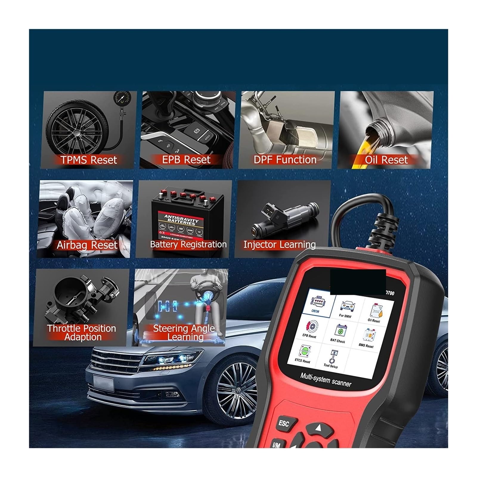 VD700 All System OBD2 Scanner Airbag Reset OBD 2 Narzędzia diagnostyczne samochodu,Przyjazny dla użytkownika