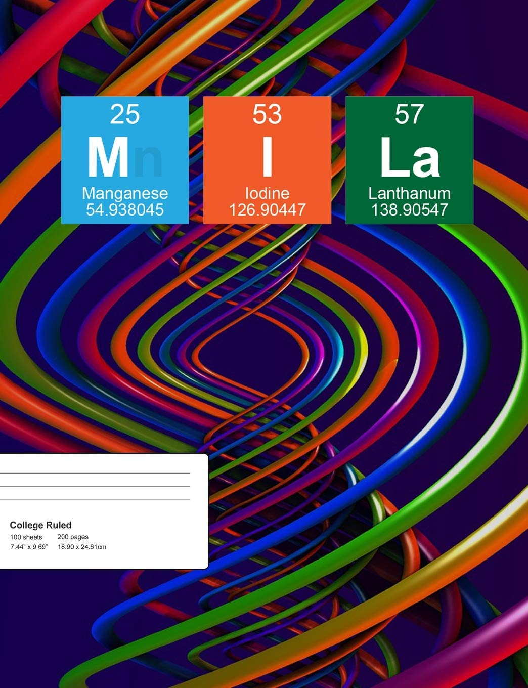 Mila: Mila Composition Notebook, Personalised Name Notebook, Periodic Table Style Science Fan Notebook, Future Chemist Notebook, 7.44" x 9.69" College Ruled Paper With 200 Pages
