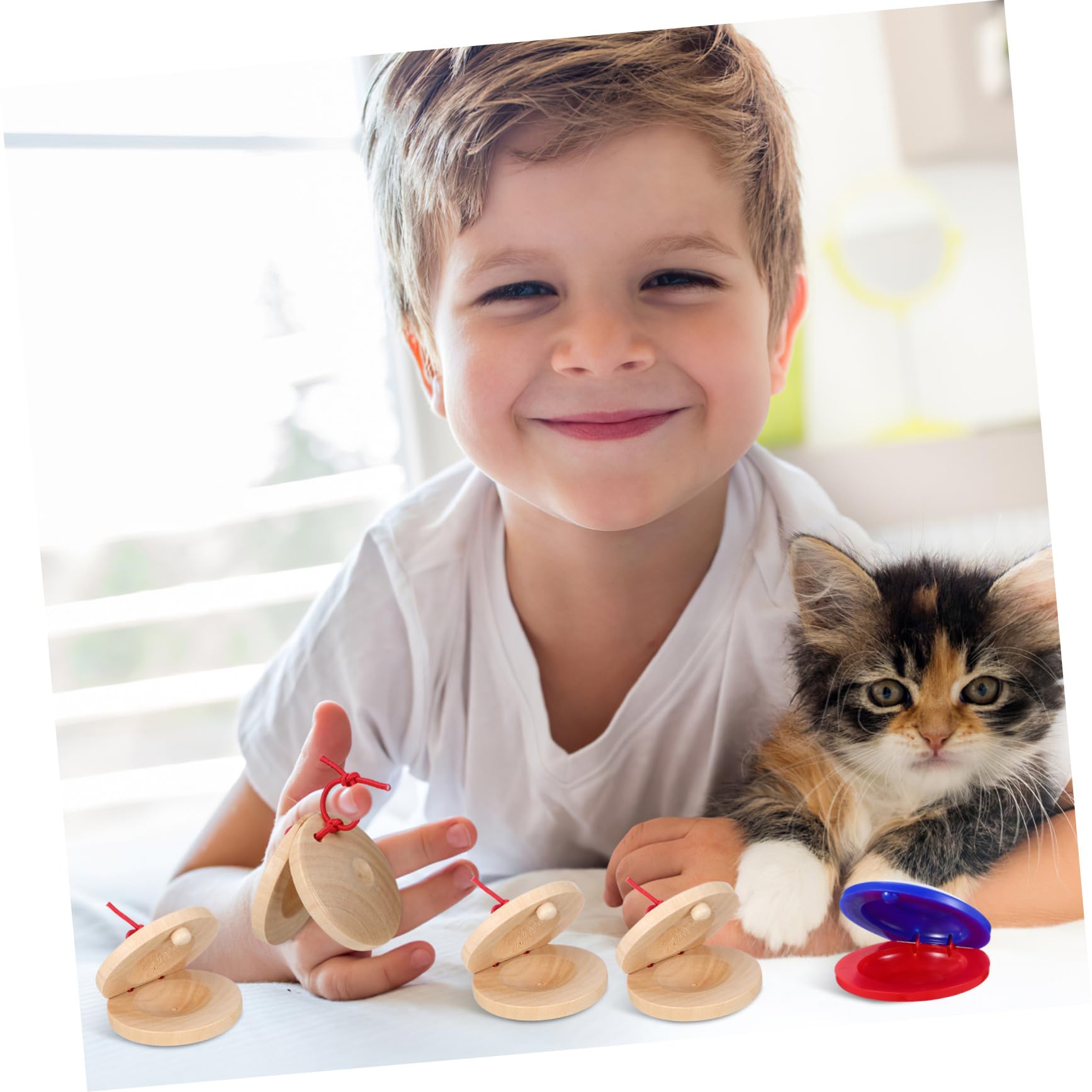Juguete de Castañuelas de Madera y Plástico para Niños, 24 Piezas, Instrumento Musical Educativo para Entrenamiento Auditivo y Comunicación Familiar