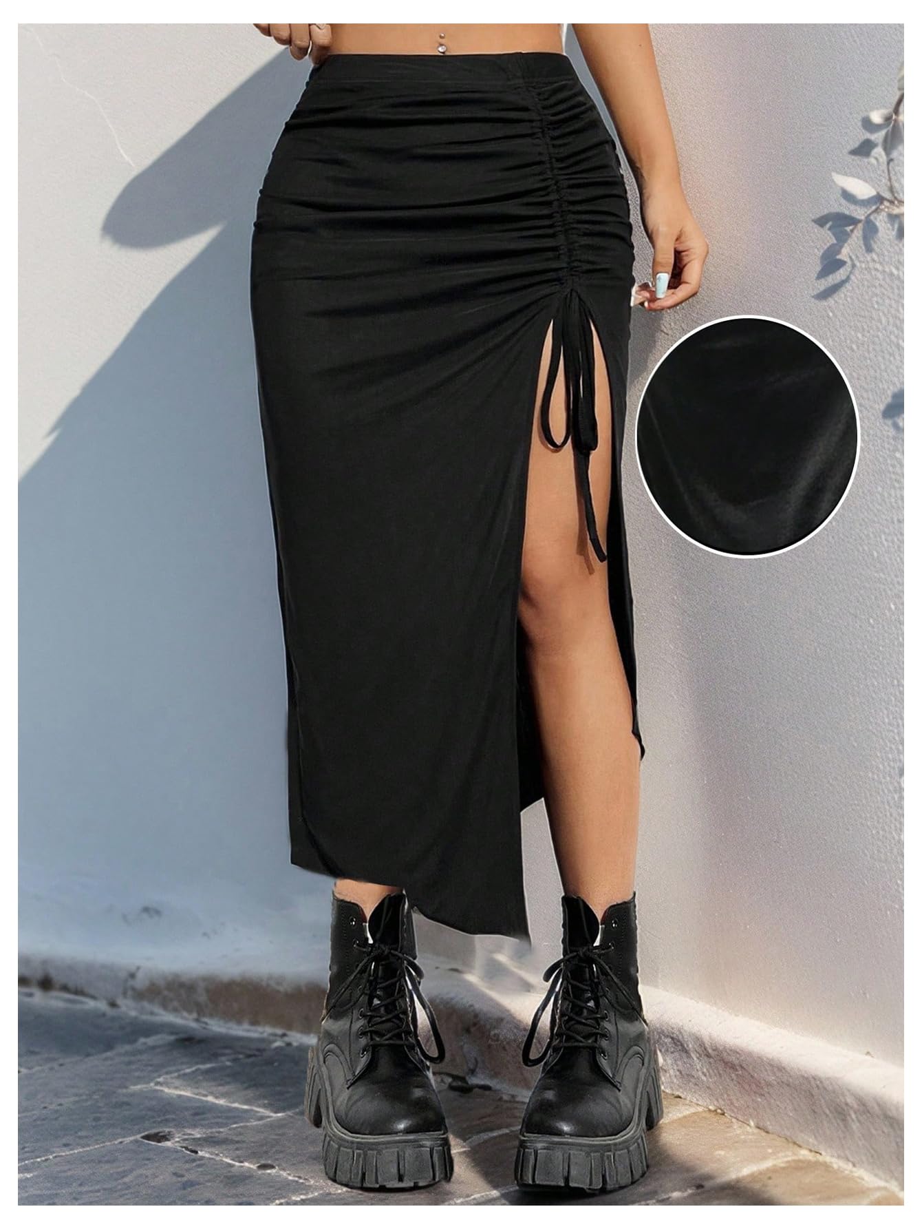 WDIRARA Women's Plus Size Checkered Ruched Midi Skirt High Waist Split Thigh Pencil Skirts: 5X-Large Plus Multi Leopard