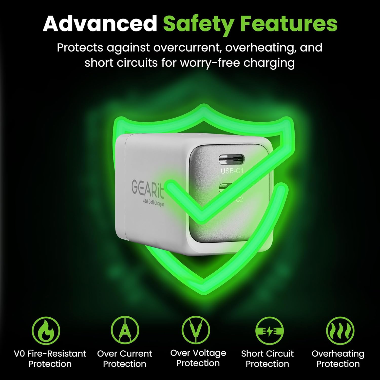 GEARit Compatible with Apple, Samsung, iPhone, iPad & Google Pixel | 48W USB C Charger Block | Fast Charging 2-Port GaN Wall Charger with PD 3.0 & PPS | Dual Port Fast Charger USB Type C - White