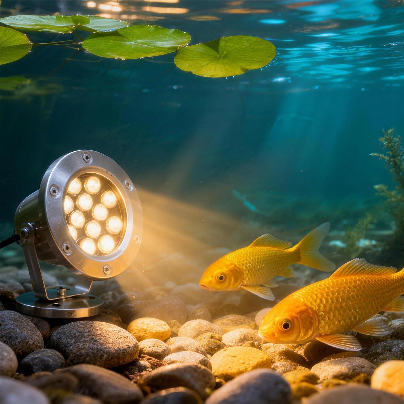 Subacuáticas Luz De Estanque LED Foco Impermeable IP68 AC12/24V | Orientable Acero inoxidable luz de paisaje para fuentes Piscinas(Warm White,48W-AC12V)