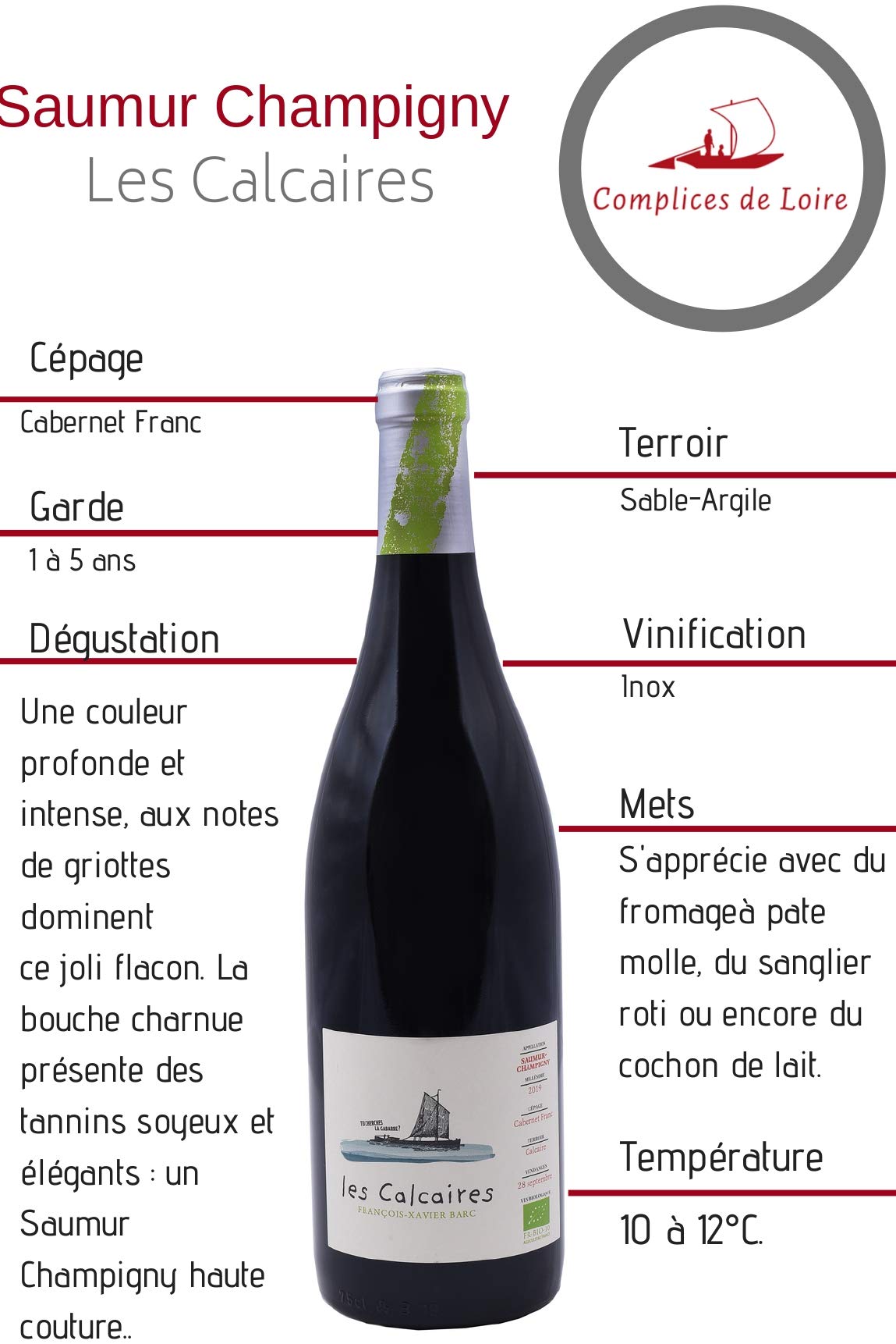 Complices de Loire Bio Saumur-Champigny les Calcaires Vin Rouge 75cl x 6 Bouteilles