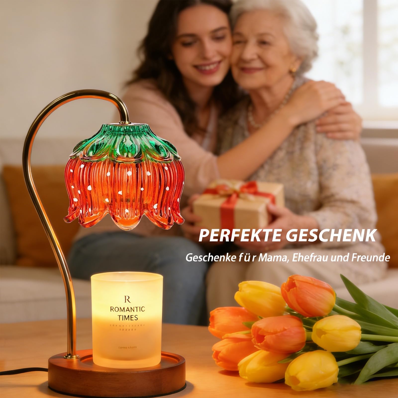 Justup Lámpara calentadora de velas, lámpara de calentamiento de velas de fresa con temporizador y 2 bombillas, derretidor de cera eléctrico, cumpleaños, día de San Valentín para mujeres (fresa)