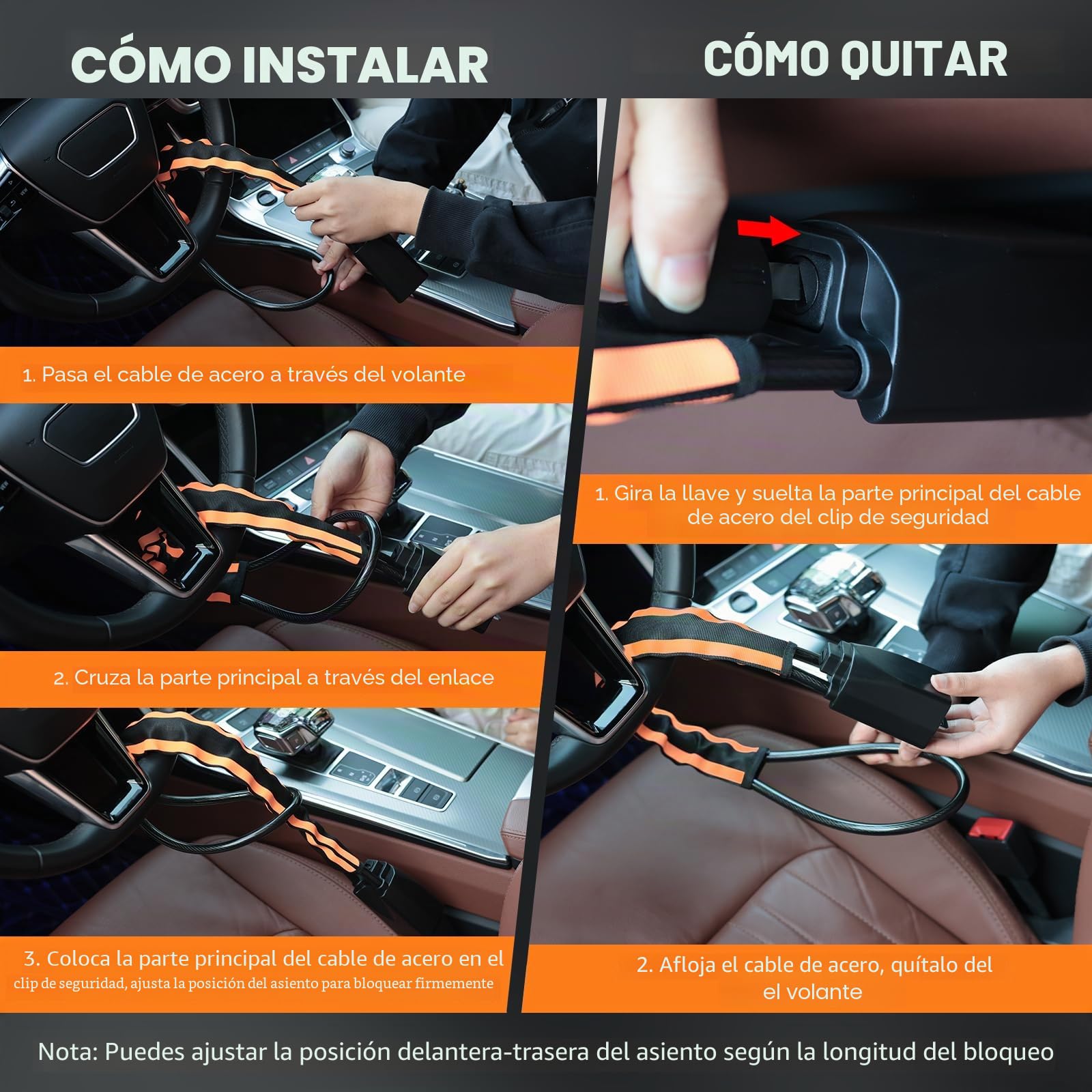 Thlevel Antirrobo Coche Volante Alta Bloqueo de Volante Coche | Visibilidad con 3 Llaves para Furgonetas Camper y Autocaravanas