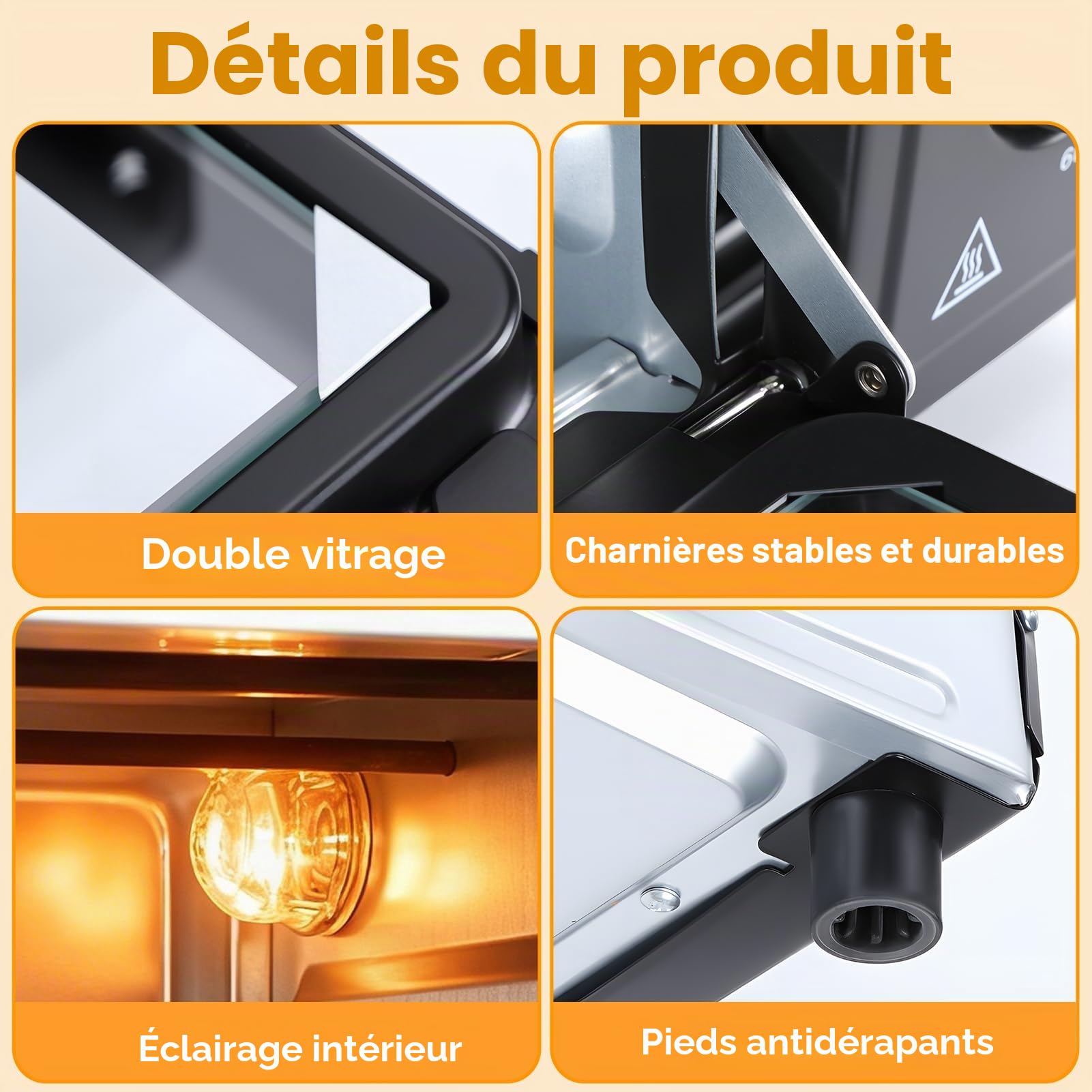 Mini Four Electrique 32L, Four Posable Cuisine, Four Convection Chaleur Tournante 1500W, Four Multifonction Rotisserie Tournebroche, Minuterie 60 Min, Temperature Reglable (Noir)
