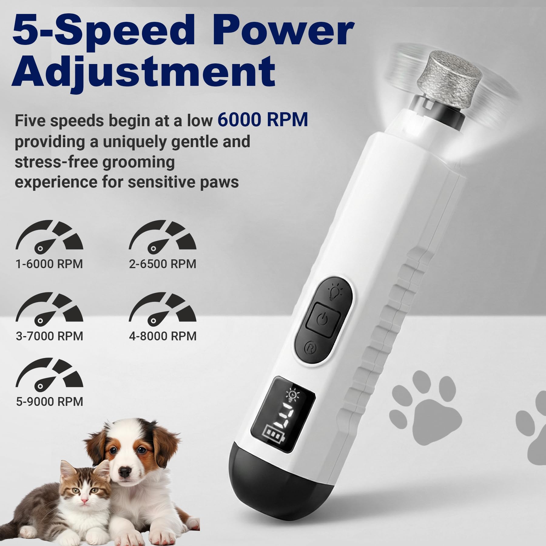 BULLIX 2026 Upgraded Silent Groom Pro Nail Grinder, Cordless Grooming Pro Nail Grinder for Dogs with 5-Speed & Led Light, Rechargeable USB Charging & 2 Grinding Wheels for Dogs and Cats - image 3