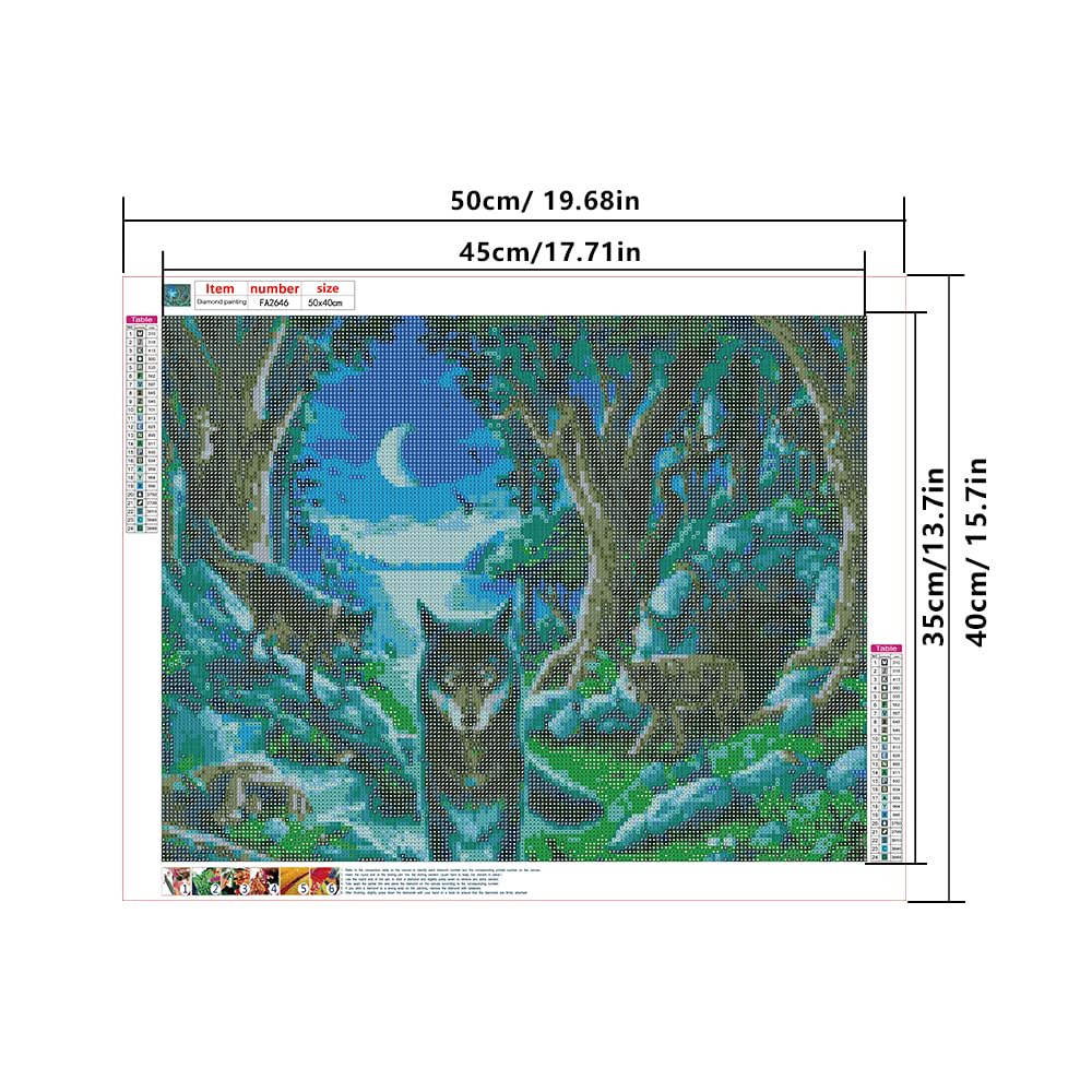 DCIDBEI 50x40CM Quadrato Diamond Painting 5D Completo Lupo, Fai Da Te Pittura Diamante Paesaggio Animali, Kit Punto Croce Foresta, Perfetto per la Decorazione della Parete Cameretta dei Bambini