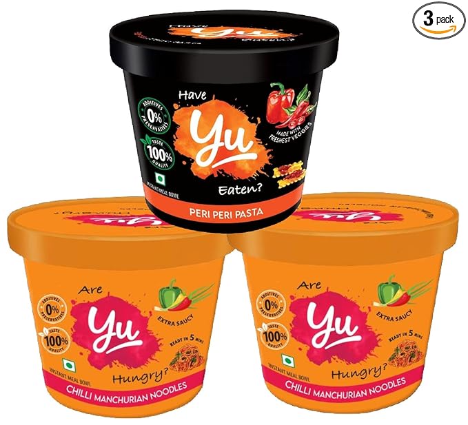 Yu-Cup Noodles&Pasta-2 Chilli Manchurian Noodles + 1 Peri Peri Pasta-Combo Pack-Instant Food-No Preservatives-100% Natural&Veg-Ready To Eat Instant Noodles-200G(Pack Of 3), Natural