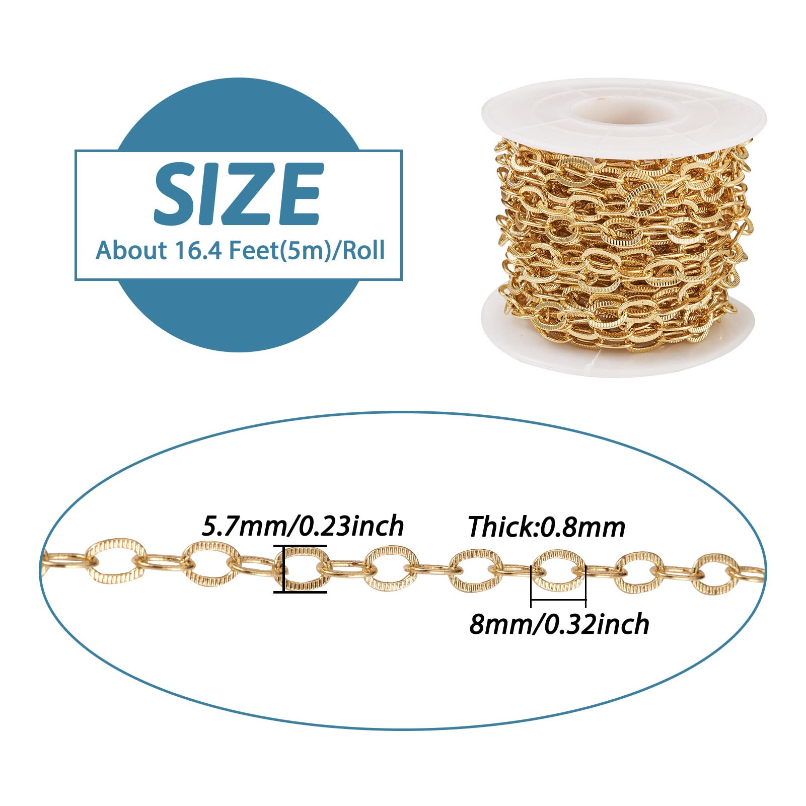 Amazon.com: Pandahall 16.4 Feet Brass Textured Cable Chain Link Real 18K  Gold Plated Soldered Twisted Chain 8x5.7x0.8mm with Spool for DIY Necklace  Jewelry Making : Arts, Crafts & Sewing