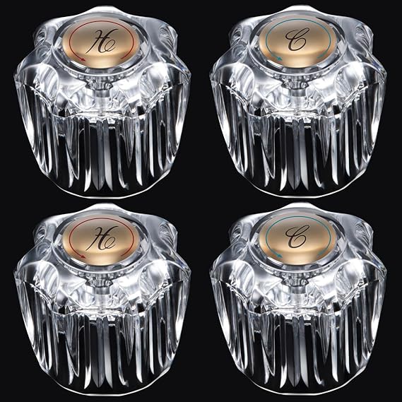 Enhon Faucet Handles, Bathtub Faucet Handles Compatible with Delta/Delex/Peerless, Hot and Cold Faucet Knobs Replacement Parts in Clear Acrylic, Include Faucet Handles and Screws (2 Pairs)