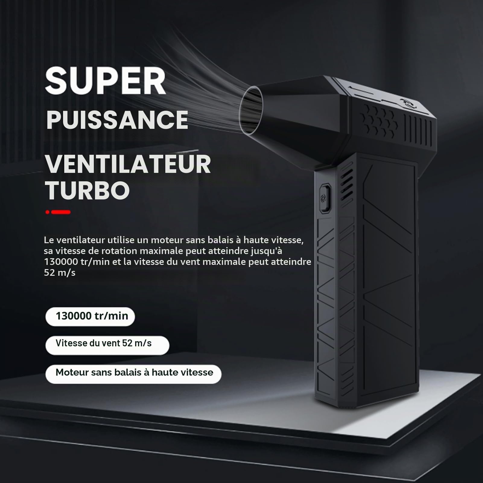 X3 Turbo Fan, Mini Ventilateur Turbo Puissant Ventilateur 130 000 tr/min pour Caméra de Clavier PC Noir (Version Z/3 Vitesses)