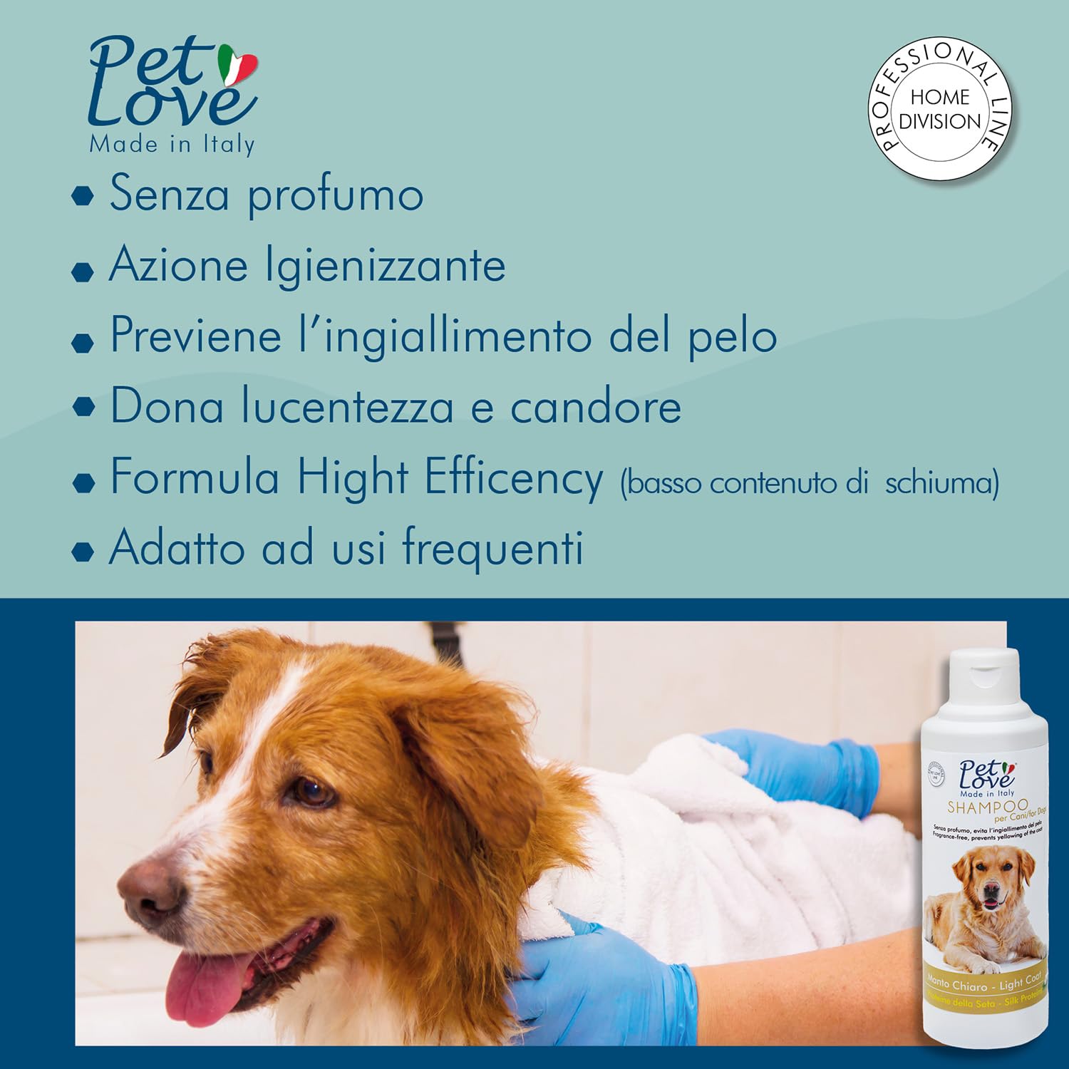 Pet Love | Shampoo Professionale per Cani a Manto Chiaro – Azione Detergente e Igienizzante –Senza Profumo - 250 ml