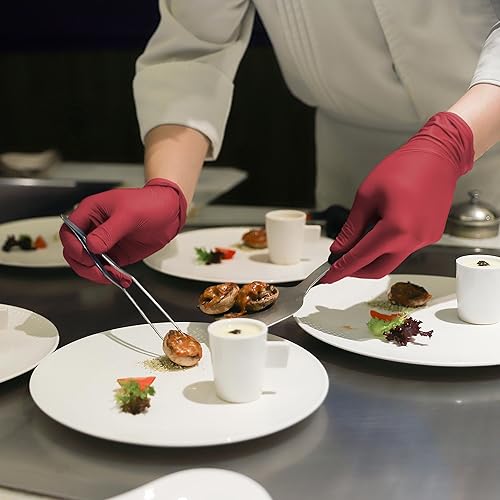 Miniatura 8 de Guantes desechables de nitrilo para examen, pequeños, caja de 50, color borgoña, sin látex, sin polvo, 3 mil, grado médico, seguros para alimentos,