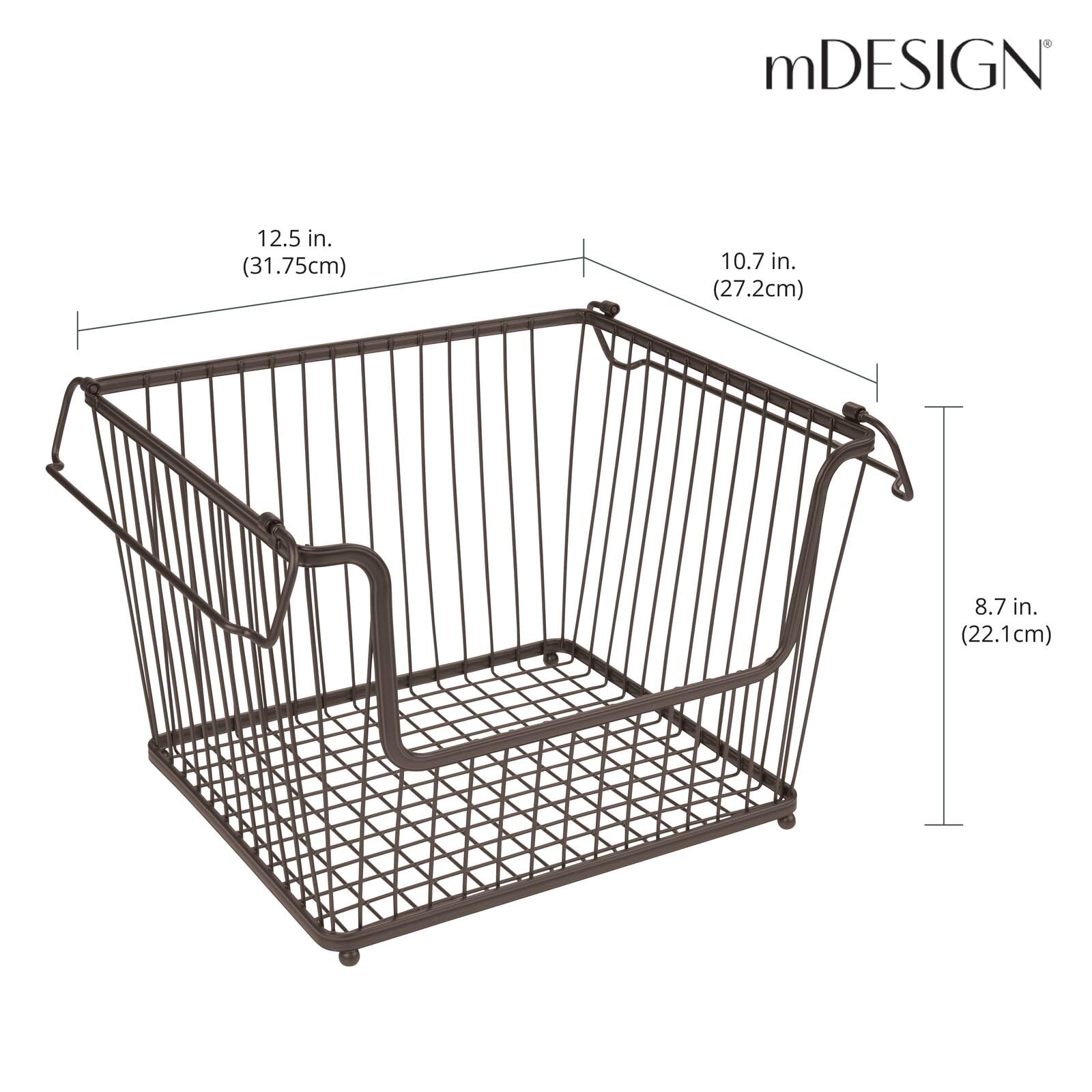 mDesign Zestaw 3 uniwersalnych koszyków (dużych) – kosz do przechowywania z metalu – duży, otwarty kosz druciany z uchwytami – do kuchni, spiżarni itp. – brązowy