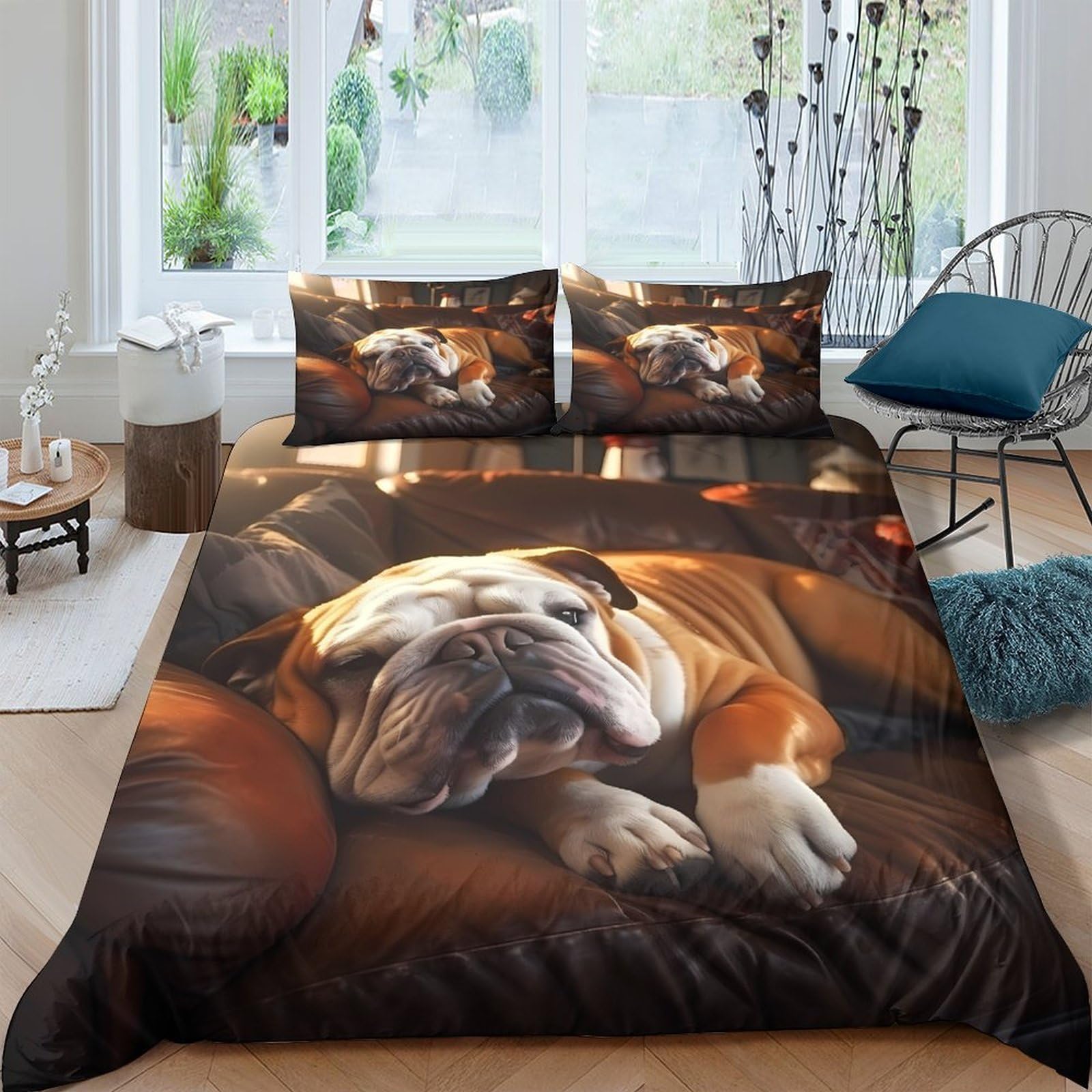 Ctjqhvkz Style-9 3D Printed Bulldog Dog Fitted Sheet Microfiber Soft Animal Pattern Mattress Cover For Bedroom Guest Room Decor Single（135X200cm）