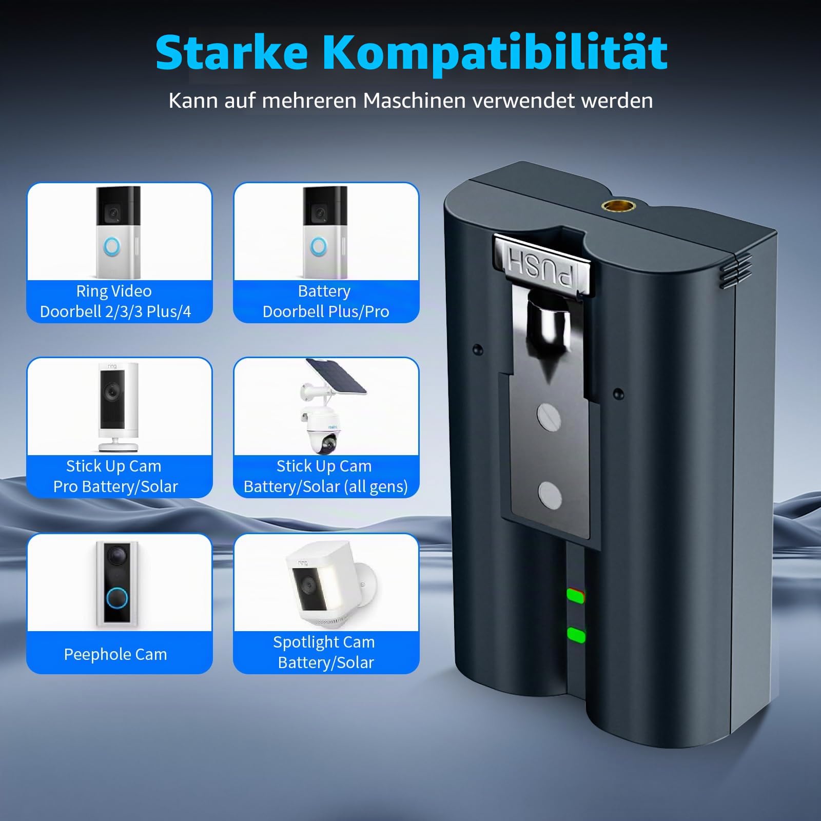 Akku Kompatibel mit Ring Kameras, 7200mAh 3,65 V Lithium-Ionen Batterie mit Ladestation für Ring Doorbell 2/3/3+/4, Stick Up Cam(2. und 3. Gen) und Spotlight Cam