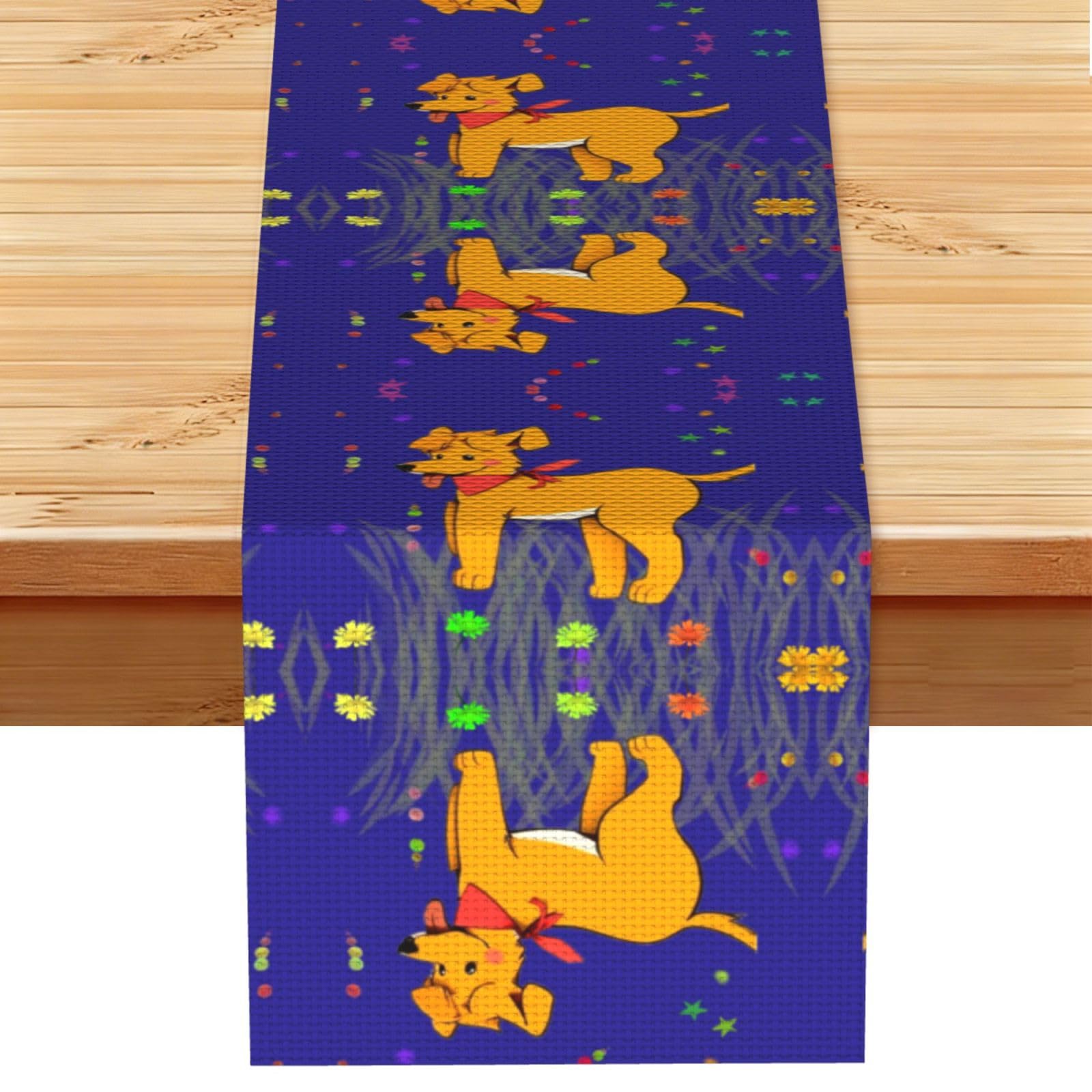 Spitting tongue cartoon dog Linen Feel Table Runner Wedding Party Home Decoration